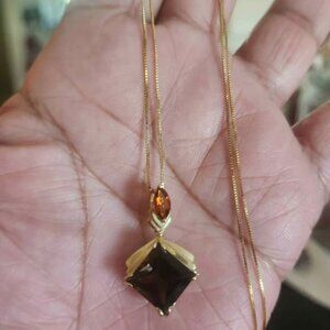 14KT YELLOW GOLD PRINCESS CUT SMOKY QUARTZ  CITRINE PENDANT VINTAGE "NO NECKLACE